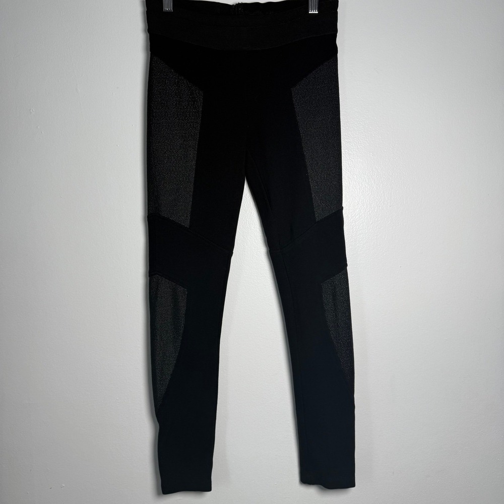 BCBGMAXAZRIA Black Glitter Paneled Stretch Leggings Women's Size S